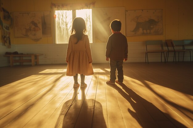 Ein entzückendes Kind, das mit Schatten spielt.