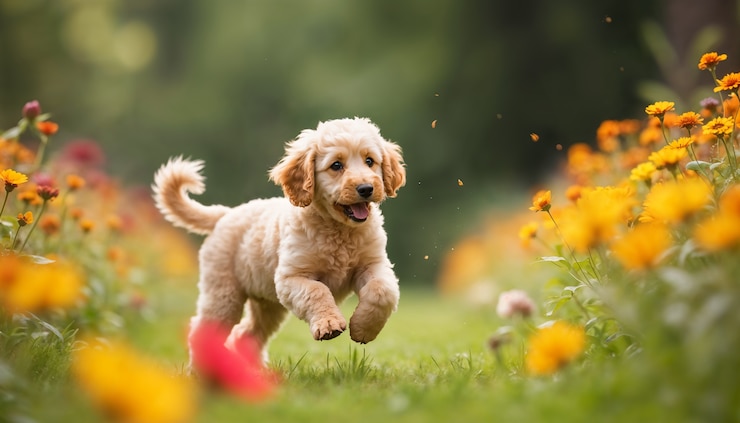 Kostenlose Foto ein entzückendes porträt eines haustieres, umgeben von blumen
