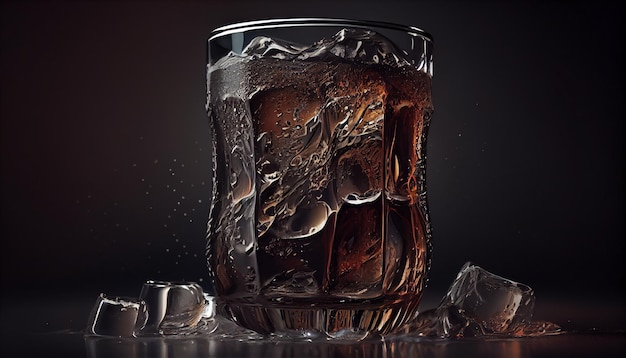 Ein erfrischendes Whiskyglas mit Eiswürfeln generativer AI