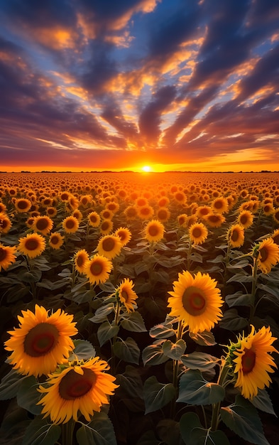 Kostenloses Foto ein feld mit blühenden sonnenblumen