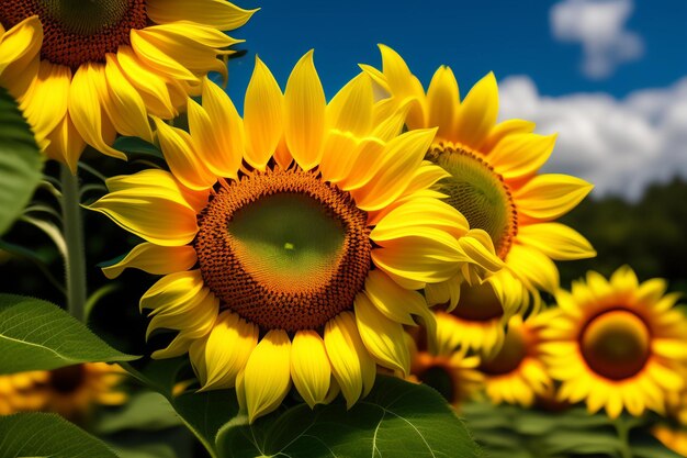 Ein Feld mit Sonnenblumen, auf dem das Wort Sonnenblume steht