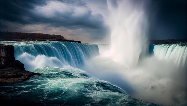 Ein Foto eines Wasserfalls mit dem Wort Niagara auf der Unterseite