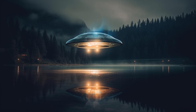 Kostenloses Foto ein futuristisches raumschiff reist durch eine leuchtende galaxie, eine mysteriöse reise, die von der ki generiert wurde