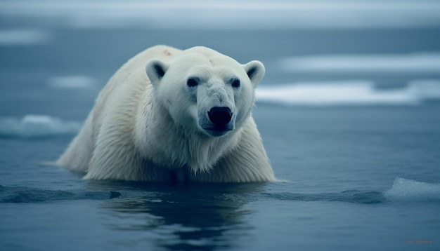 Ein gefährdetes arktisches Säugetier blickt in eine von KI generierte Kamera