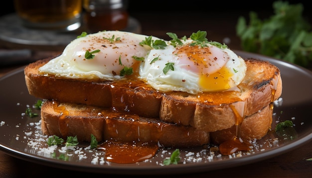 Kostenloses Foto ein gegrilltes schweinefleisch-sandwich auf geröstetem brot, eine köstliche barbecue-lust, die von künstlicher intelligenz erzeugt wurde.