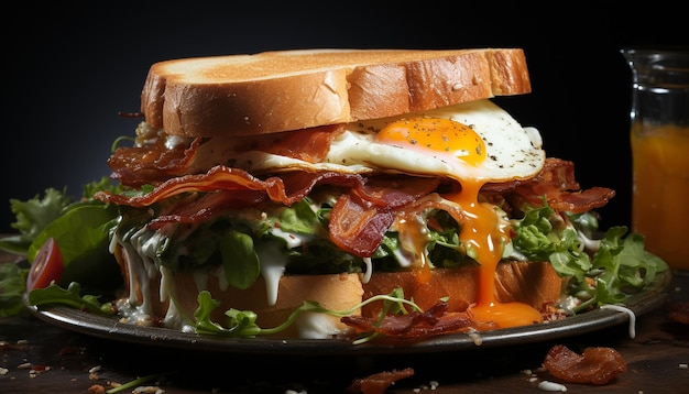 Kostenloses Foto ein gegrilltes schweinefleisch-sandwich auf geröstetem brot, eine köstliche mahlzeit, die von künstlicher intelligenz erzeugt wurde