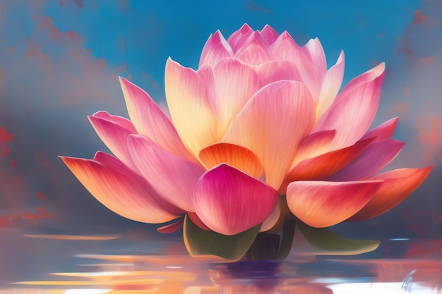 Ein Gemälde einer Lotusblume mit dem Wort Lotus darauf.