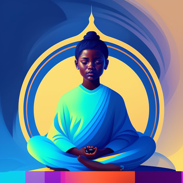 Kostenloses Foto ein gemälde einer person, die in einer lotusposition sitzt, mit den worten „meditation“ auf der vorderseite