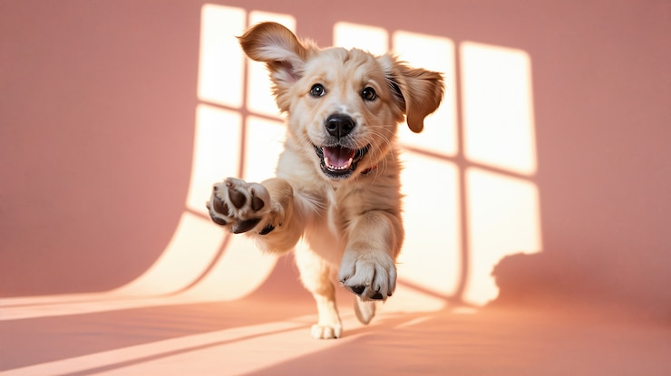 Kostenlose Foto ein glücklicher golden retriever-hund läuft