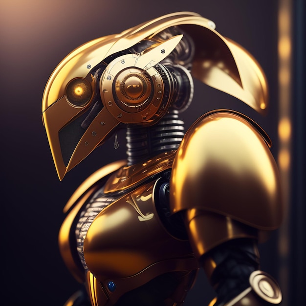 Kostenloses Foto ein goldener roboter mit großem kopf und silbernem gesicht.