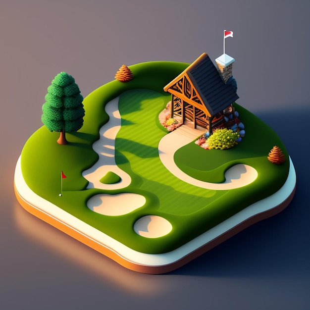 Ein Golfplatz mit einem Golfplatz und einem Golfclub.