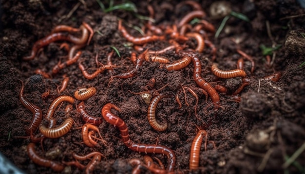 Kostenloses Foto ein gruseliger wald, eine große gruppe von tausendfüßlern in einer von ki erzeugten spirale