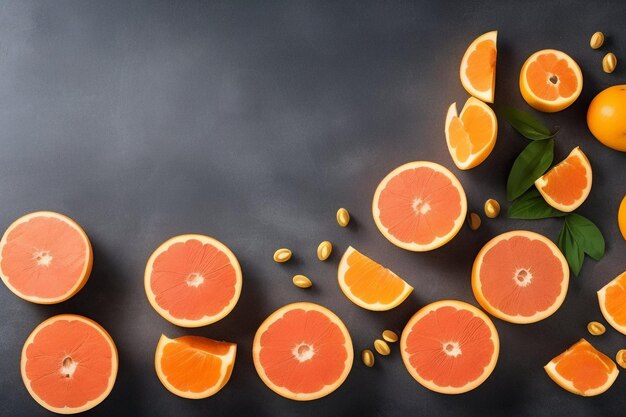 Ein Haufen Grapefruitscheiben auf schwarzem Hintergrund