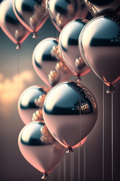 Kostenloses Foto ein haufen luftballons mit goldfolie darauf