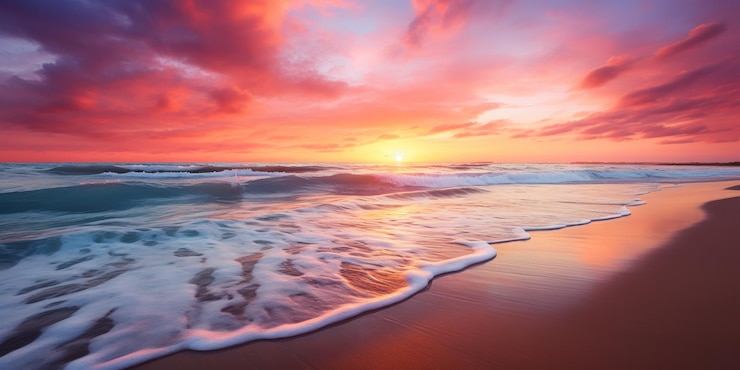 Kostenlose Foto ein herrlicher sonnenuntergang als kulisse für einen ruhigen strand