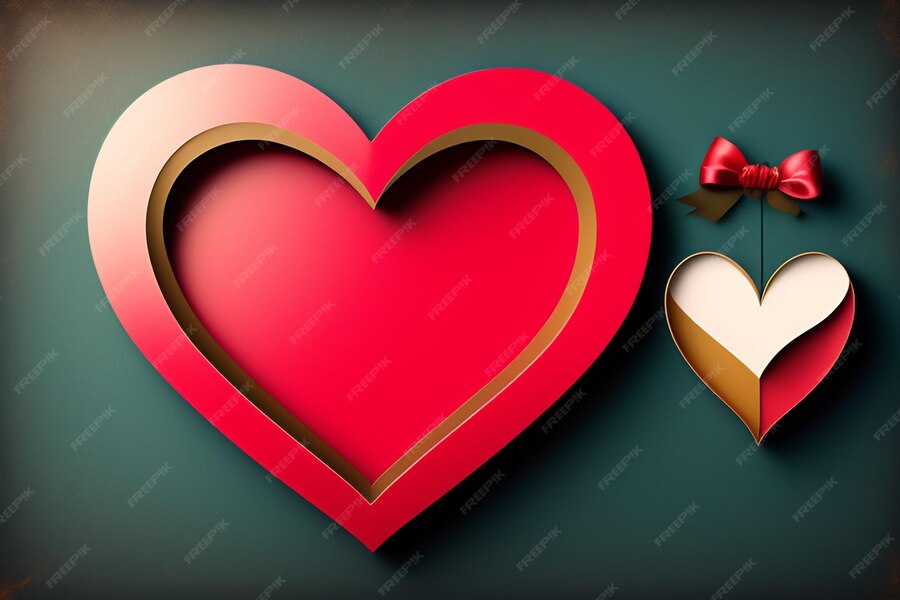 Ein herz mit einer roten schleife und ein rotes herz mit dem wort liebe