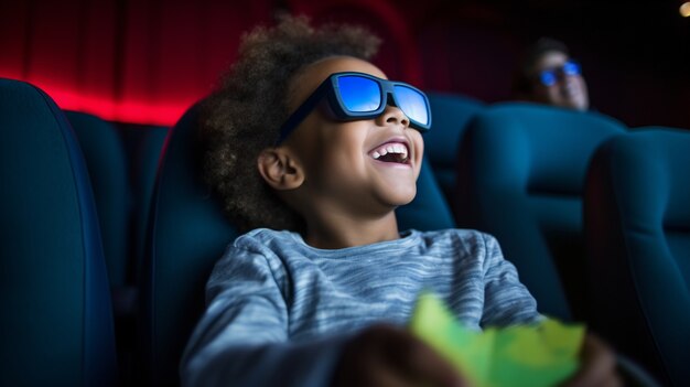 Ein Junge schaut sich einen 3D-Film an.
