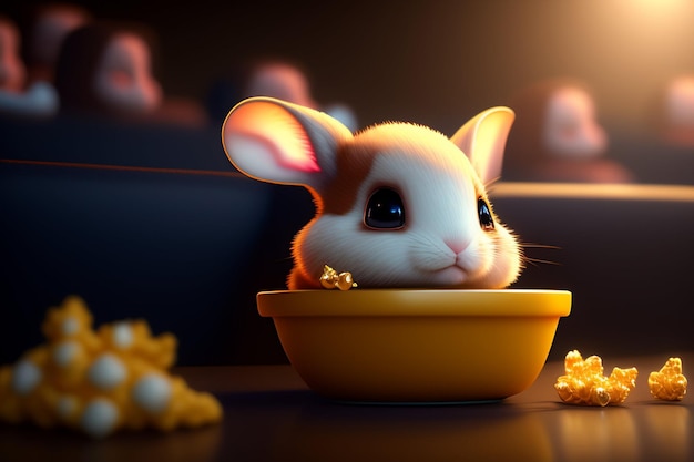 Kostenloses Foto ein kaninchen in einer schüssel popcorn