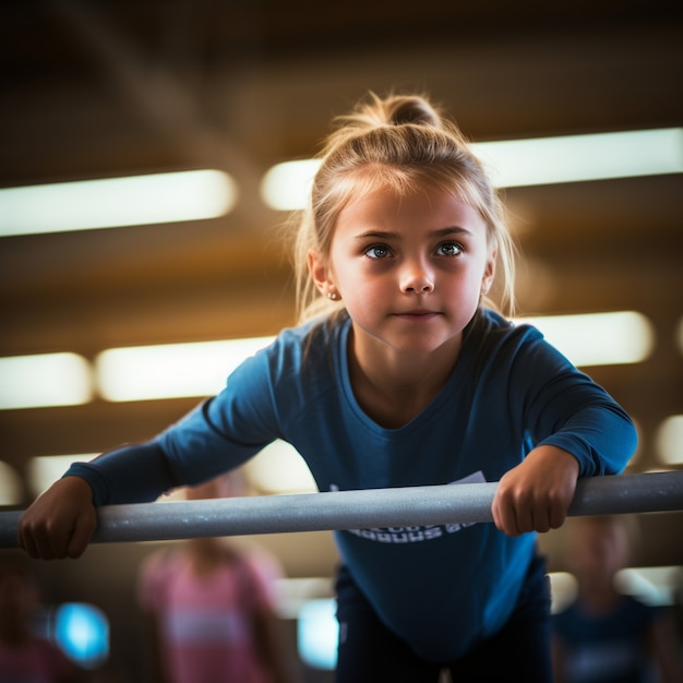 Kostenloses Foto ein kleines mädchen übt gymnastik