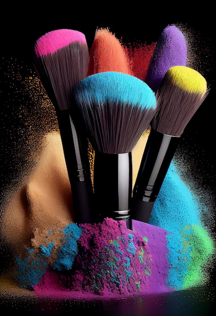 Ein kreatives Set aus Make-up-Farben mit dunkler generativer KI