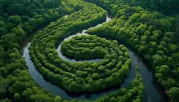 Kostenloses Foto ein labyrinth aus bäumen ist von grüner vegetation umgeben.