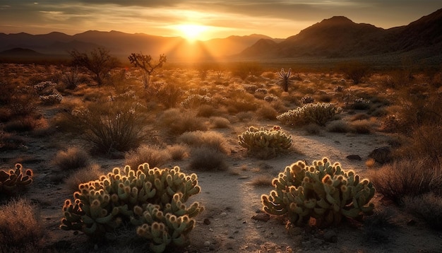 Kostenloses Foto ein majestätischer sonnenuntergang über einer trockenen berglandschaft zeigt die natürliche schönheit, die durch künstliche intelligenz erzeugt wurde