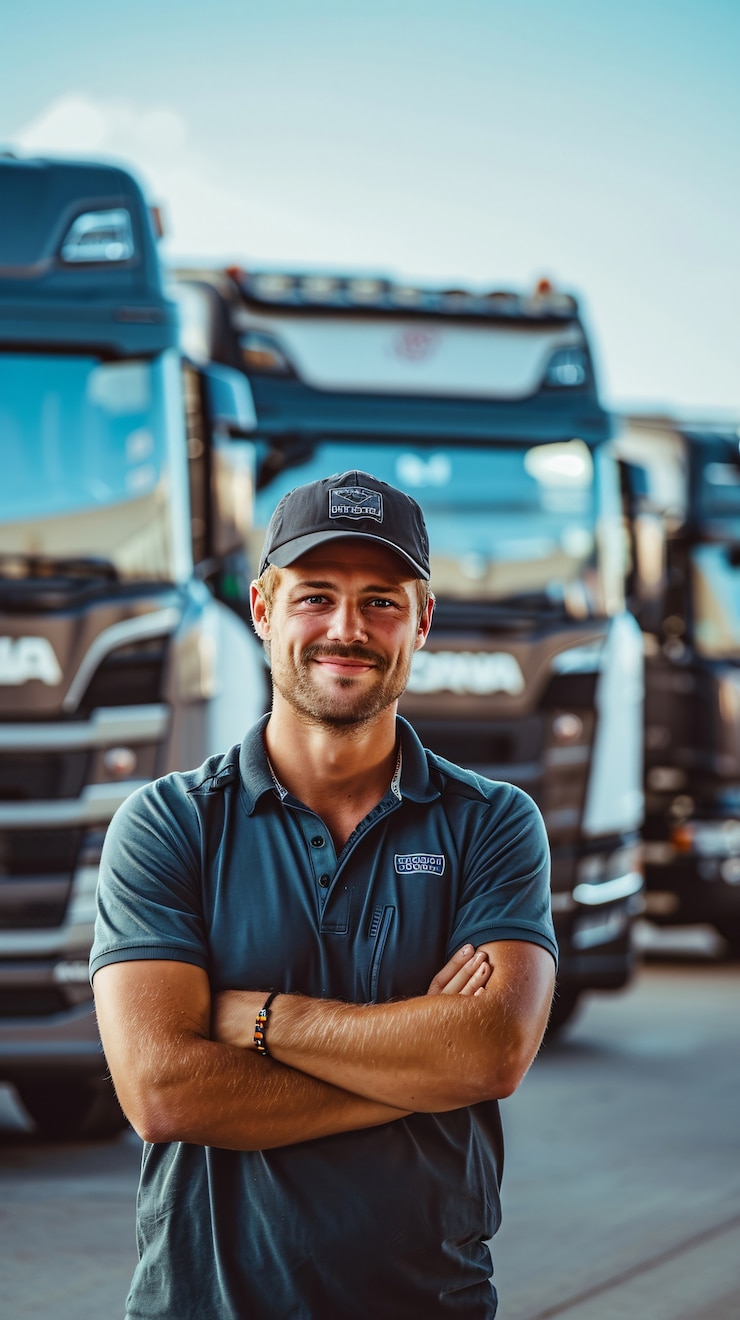 Kostenlose Foto ein mann, der als lkw-fahrer posiert
