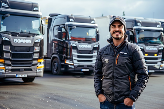 Kostenloses Foto ein mann, der als lkw-fahrer posiert