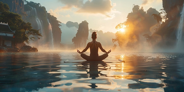 Kostenloses Foto ein mann in einer fantasie, der yoga und achtsamkeitsmeditation übt