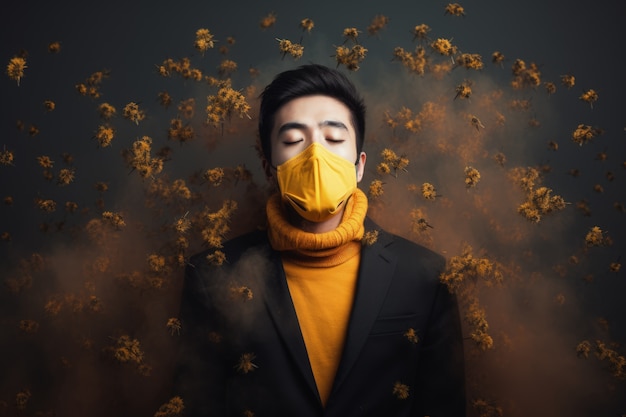 Kostenloses Foto ein mann leidet an allergien, weil er draußen blütenpollen ausgesetzt ist.