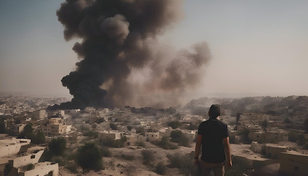 Kostenloses Foto ein mann schaut auf ein riesiges feuer in jaisalmer, rajasthan