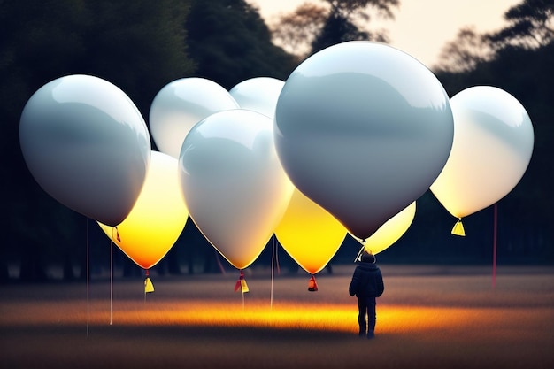 Kostenloses Foto ein mann steht vor einer gruppe von luftballons mit der aufschrift „ballon“.