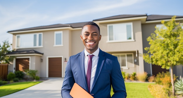 Ein mittelgroßer Mann, der als Immobilienmakler arbeitet.