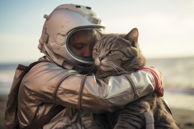 Kostenloses Foto ein mittelgroßer mann umarmt eine katze