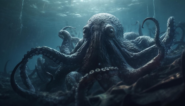 Kostenloses Foto ein oktopus mit tentakel schwimmt in einem ruhigen, von ki erzeugten unterwasserabenteuer