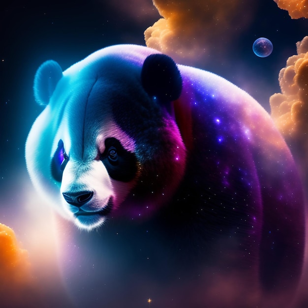 Ein Panda mit buntem Hintergrund und dem Wort Panda darauf.