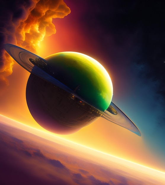 Ein Planet mit einem Planeten am Himmel