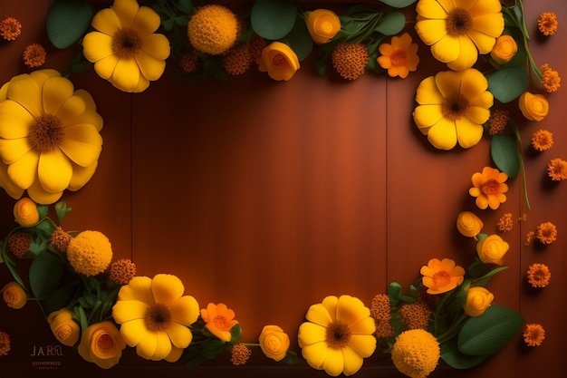 Kostenloses Foto ein rahmen aus orangefarbenen blumen mit dem wort ringelblume darauf
