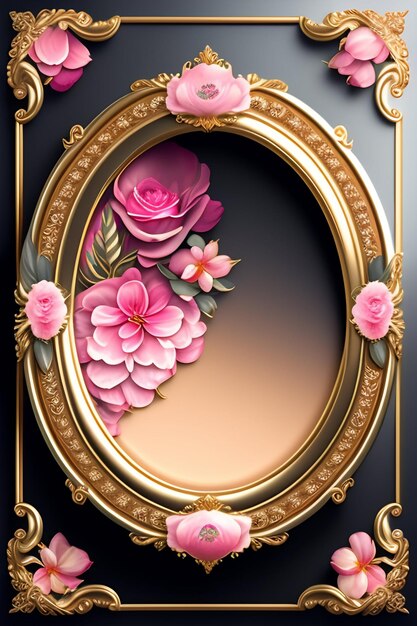 Ein Rahmen mit rosa Blumen und ein goldener Rahmen mit einer Liebesbotschaft.