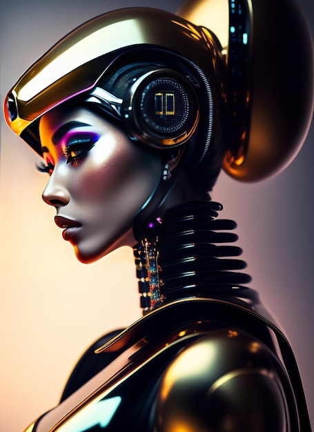 Ein Robotermädchen mit einem Kopf und einem Kopf, der sagt: "Ich bin ein Roboter"