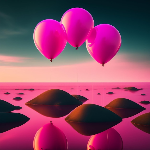 Kostenloses Foto ein rosa ballon mit dem wort darauf schwimmt im wasser