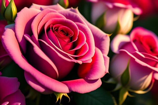 Ein Rosenstrauß, der rosa und lila ist.