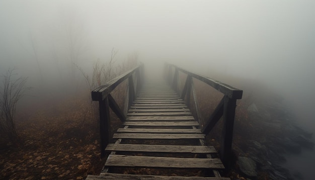 Kostenloses Foto ein ruhiger, nebliger fußweg führt zu einem mysteriösen berg, der von der ki erzeugt wird