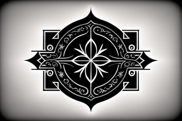 Ein schwarz-weißes Design mit einem Kreuz in der Mitte.