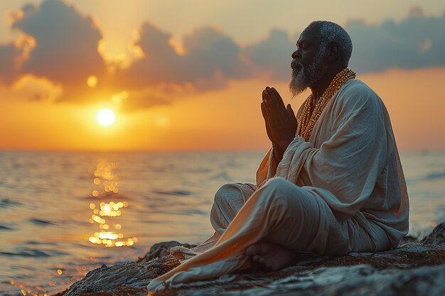 Ein schwarzer Mann, der Yoga übt.