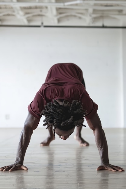 Kostenloses Foto ein schwarzer mann, der yoga übt.