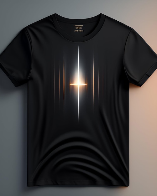 Ein schwarzes Hemd mit einem Licht darauf, das das Wort darauf sagt