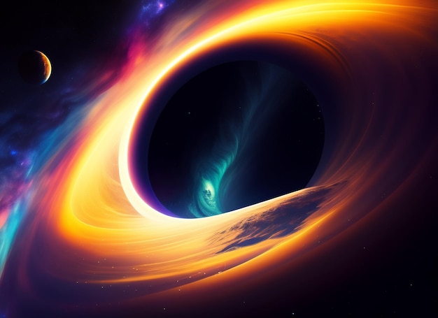 Ein schwarzes Loch mit hellem Licht und einem schwarzen Loch in der Mitte.