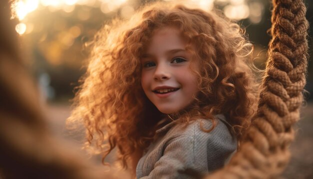 Ein sorgloses Mädchen, das die Schönheit der Natur und die von KI erzeugte Liebe genießt