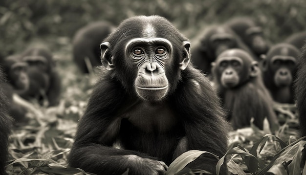 Kostenloses Foto ein süßer junger affe sitzt in einem tropischen regenwald, der von künstlicher intelligenz erzeugt wurde